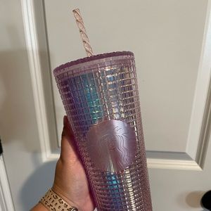 Starbucks Cold Cup Iridescent Pink Grid Disco Holiday Tumbler 24oz
